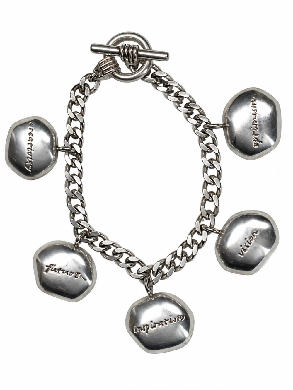 Cerruti Image Inspirational Charm Bracelet Silver Tone Size 5 (c. 1995–2005)